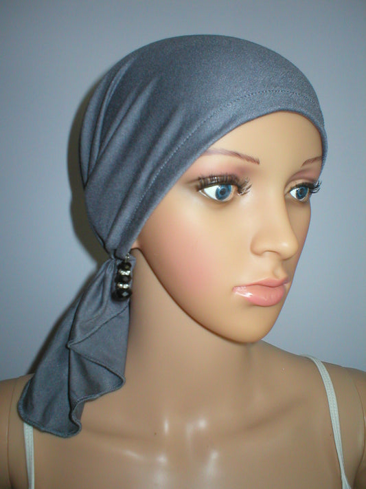 Soft lightweight jersey chemo bandana - pre tied chemo scarf - Kiki dark grey