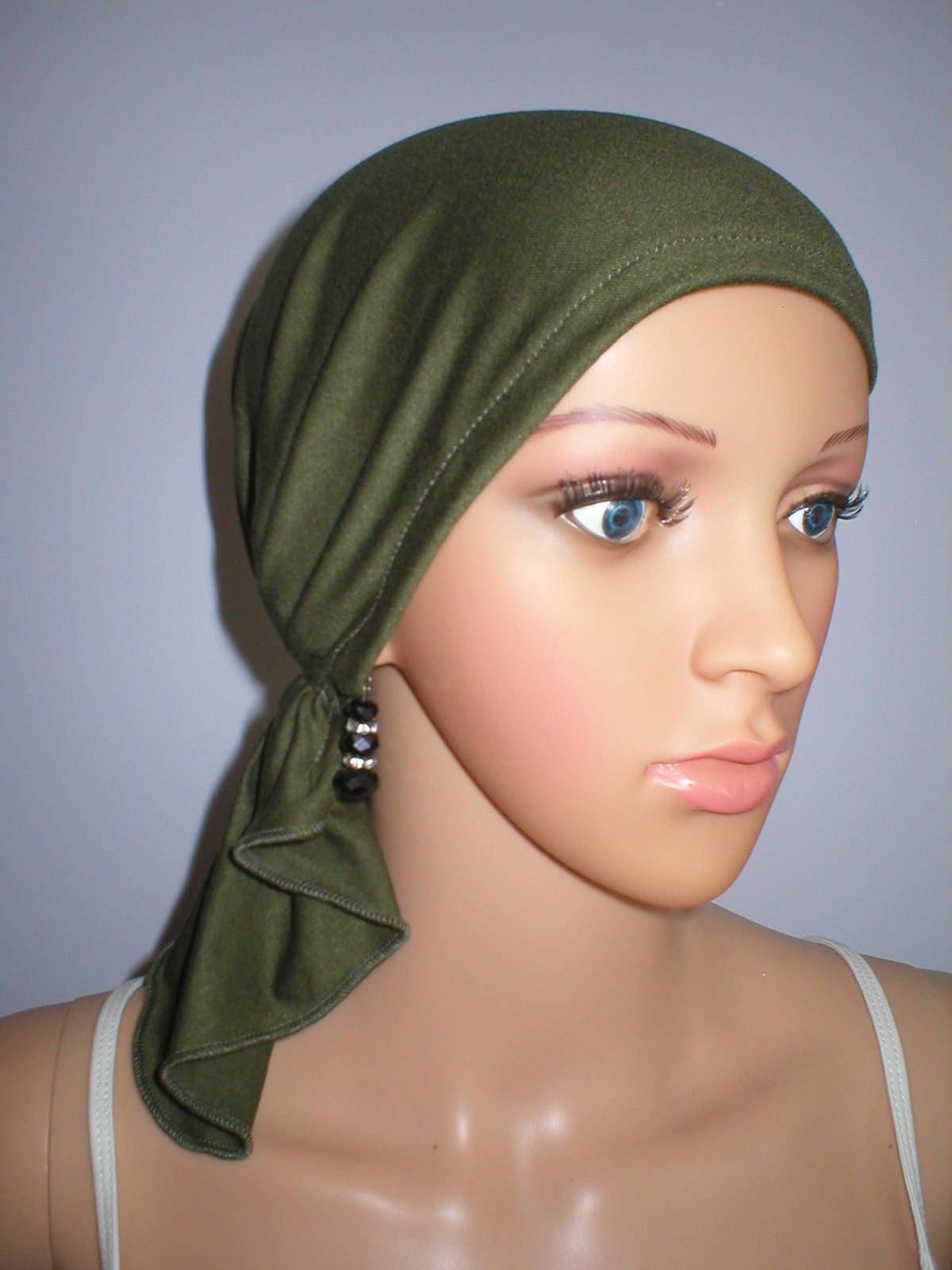 Soft lightweight jersey chemo bandana - pre tied chemo scarf - Kiki khaki