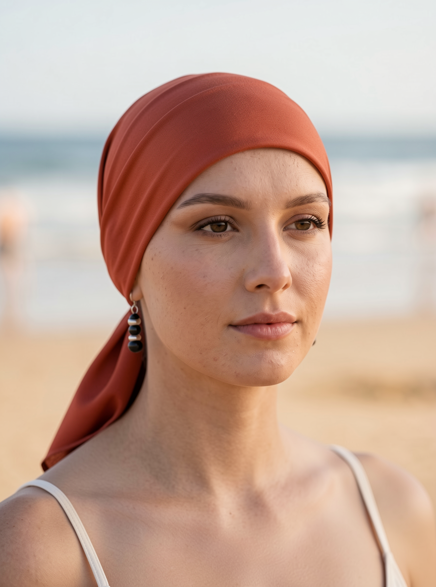 Soft lightweight jersey chemo bandana - pre tied chemo scarf - Kiki copper