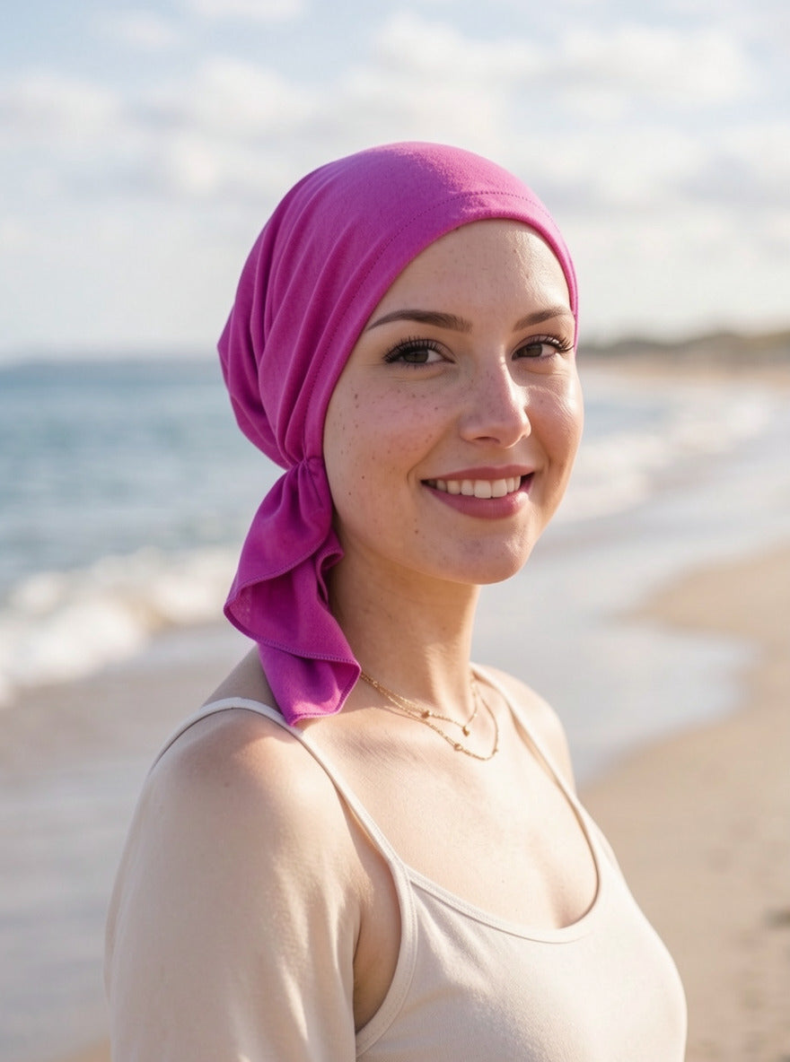 Soft lightweight jersey chemo bandana - pre tied chemo scarves - Kiki cassis