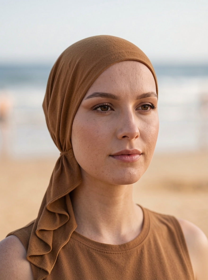 Soft lightweight jersey chemo bandana - pre tied chemo scarves - Kiki ochre