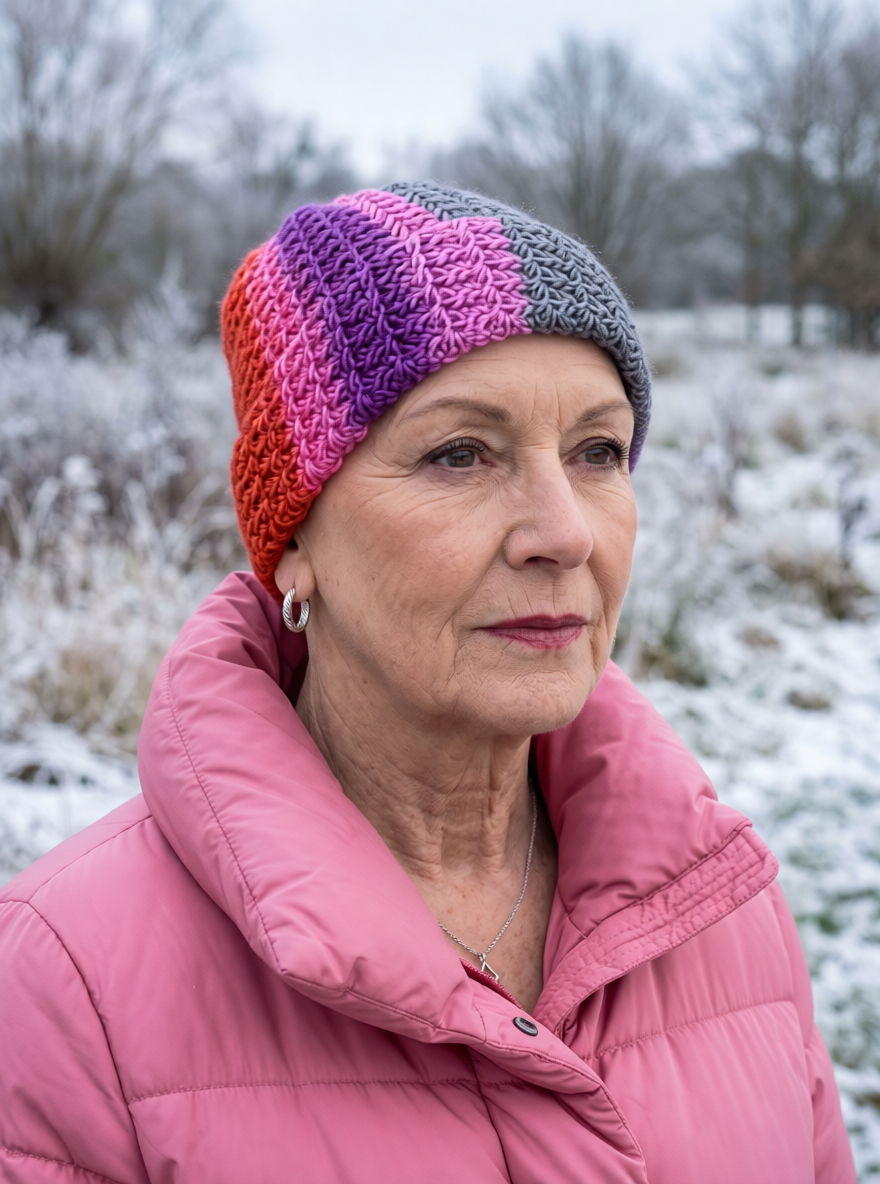 Hand crochet chemo heanie with turn up - Luna