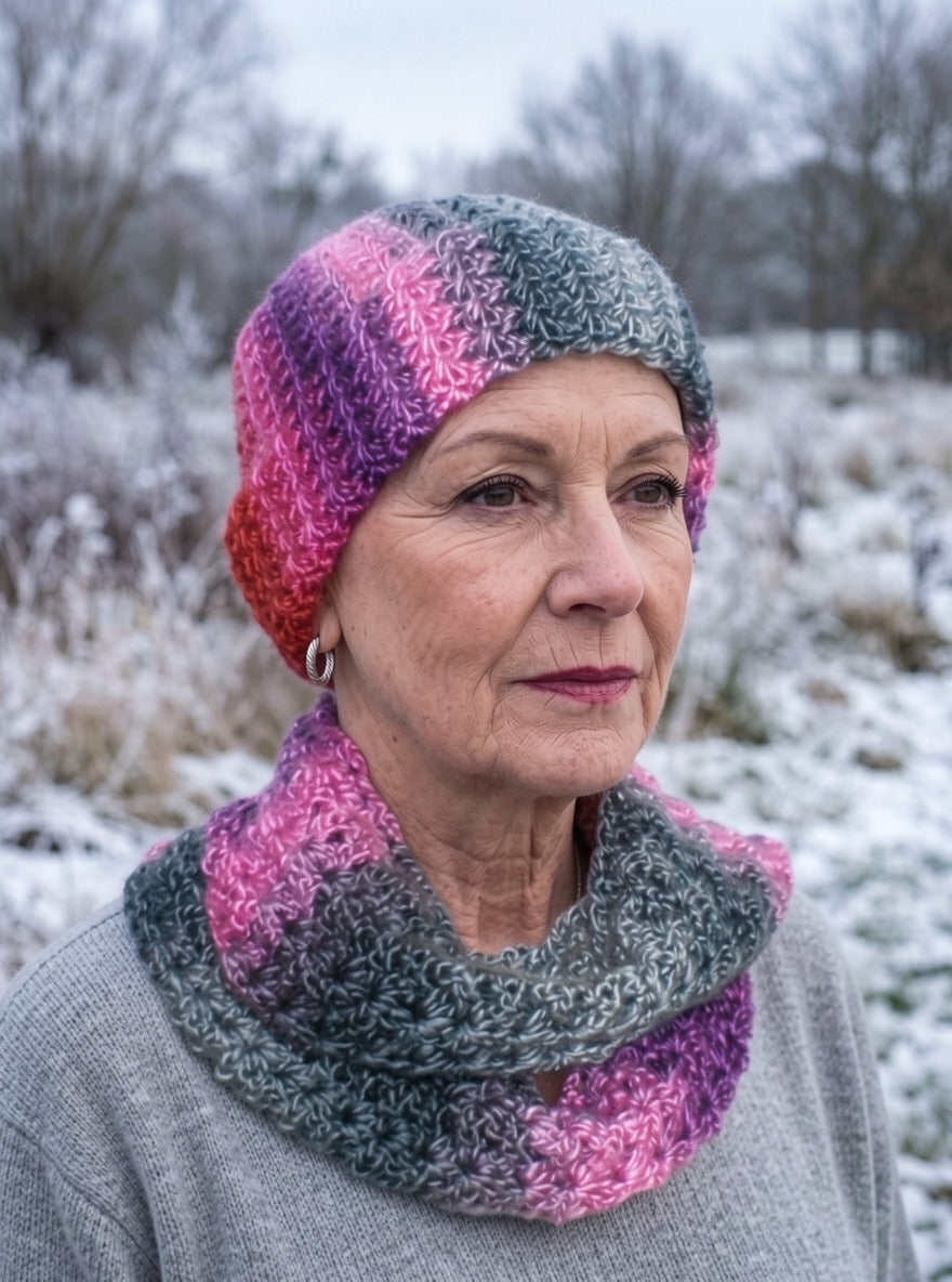 Soft hand crochet chemo beanie and infinity scarf - Luna