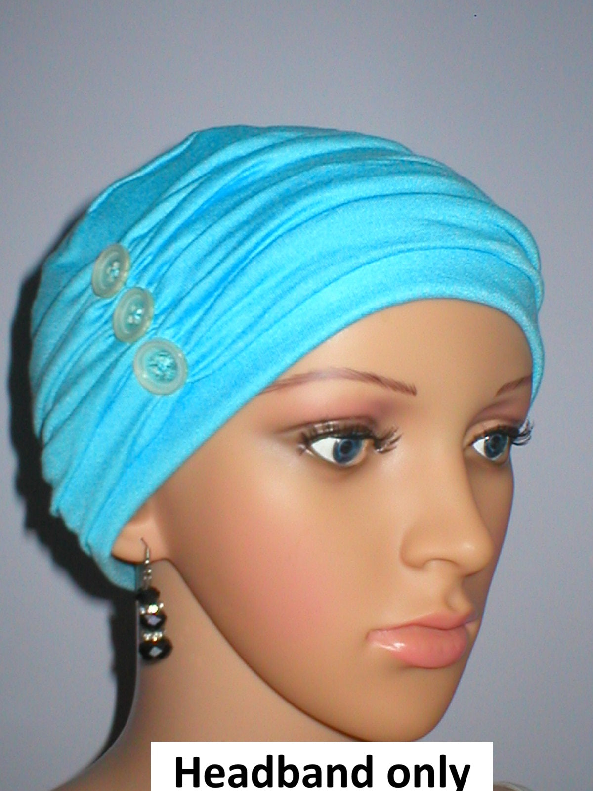 Soft jersey headband with buttons - chemo hat accessory - Millie aqua