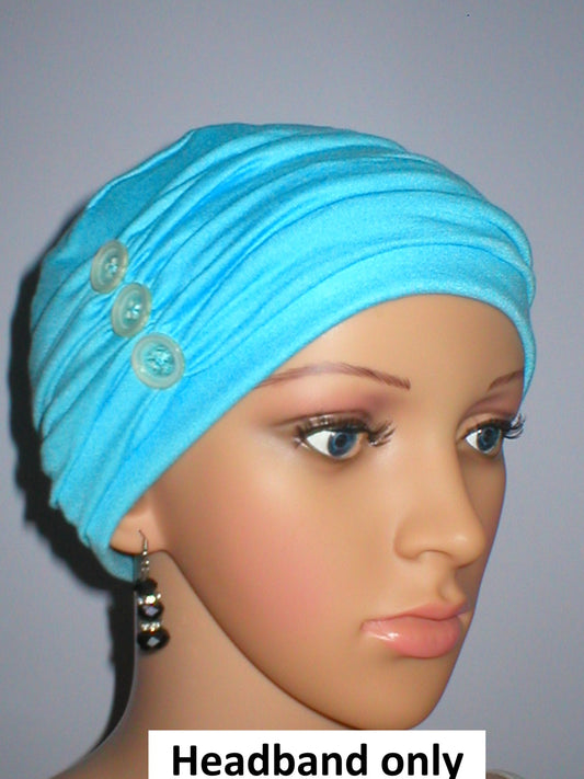 Soft jersey headband with buttons - chemo hat accessory - Millie aqua