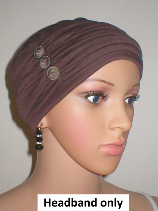 Soft jersey headband with buttons - chemo hat accessory - Millie brown