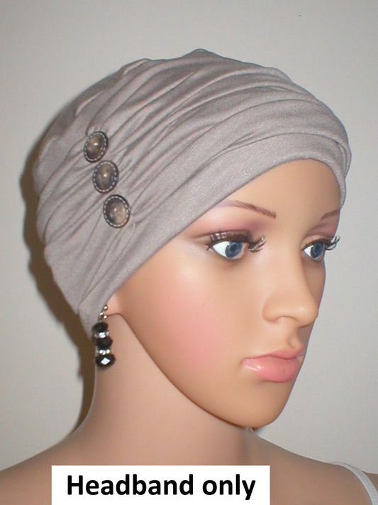 Soft jersey headband with buttons - chemo hat accessory - Millie cappuccino
