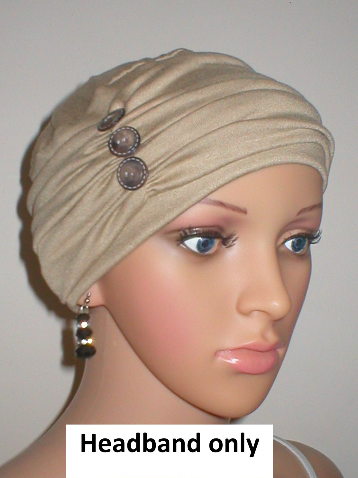 Soft jersey headband with buttons - chemo hat accessory - Millie caramel