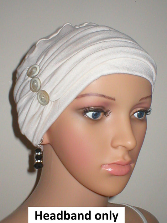 Soft jersey headband with buttons - chemo hat accessory - millie cream