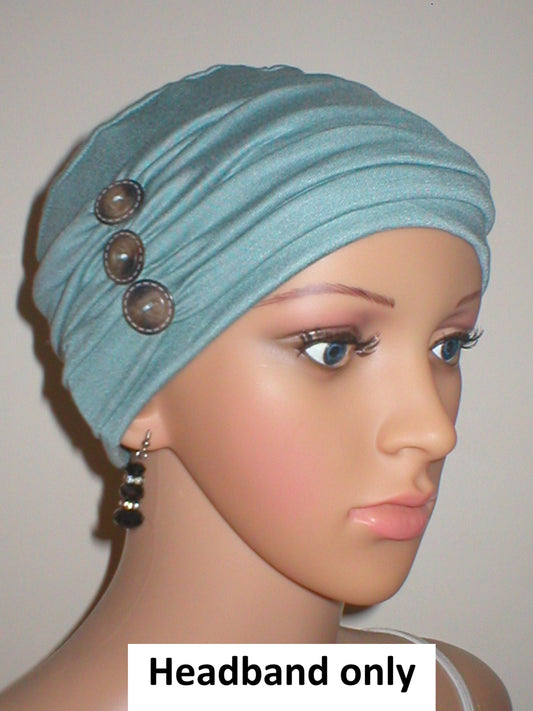 Soft jersey headband with buttons - chemo hat accessory - Millie duck egg