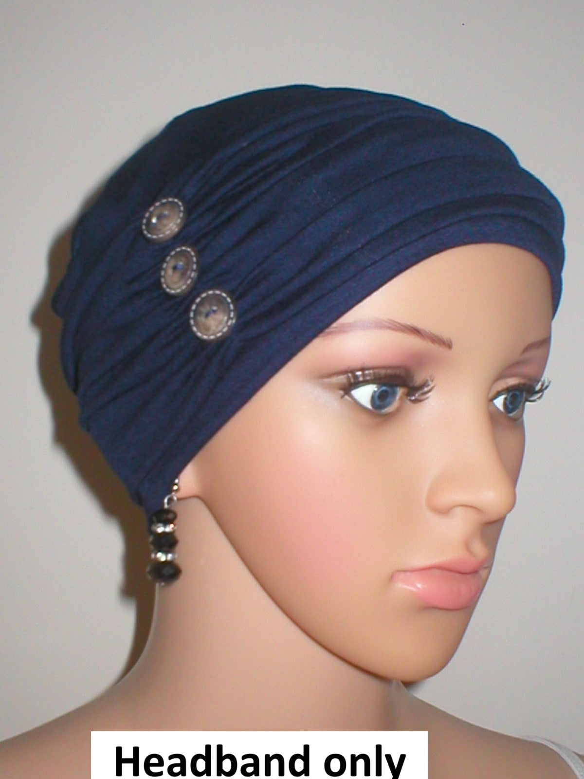Soft jersey headband with button detail - chemo hat accessory - Millie navy