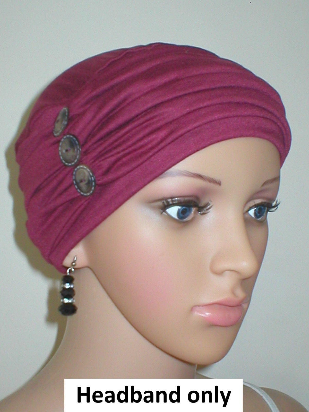 Soft jersey headband with buttons - chemo hat accessory - Millie wine