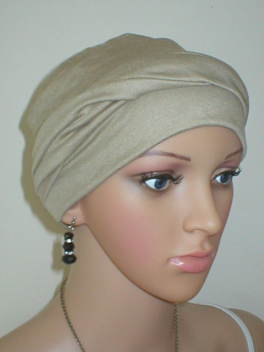 Soft breathable comfortable chemo hat and removable twist headband - Full coverage chemo headwear for cancer hairloss or Alopecia - Milly caramel