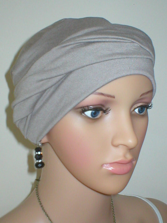 Soft breathable comfortable chemo hat and removable twist headband - Full coverage chemo headwear for cancer hairloss or Alopecia - Milly cappuccino