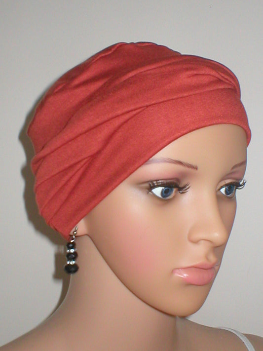 Soft breathable comfortable chemo hat and removable twist headband - Full coverage chemo headwear for cancer hairloss or Alopecia - Milly  copper