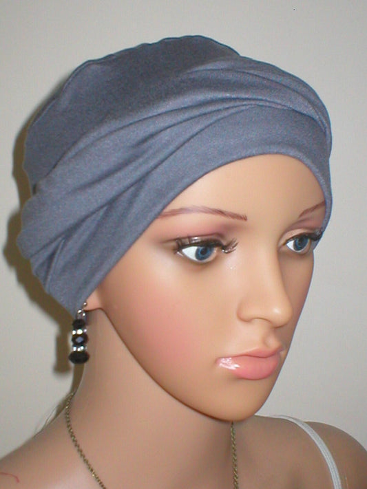 Soft breathable comfortable chemo hat and removable twist headband - Full coverage chemo headwear for cancer hairloss or Alopecia - Milly dark grey