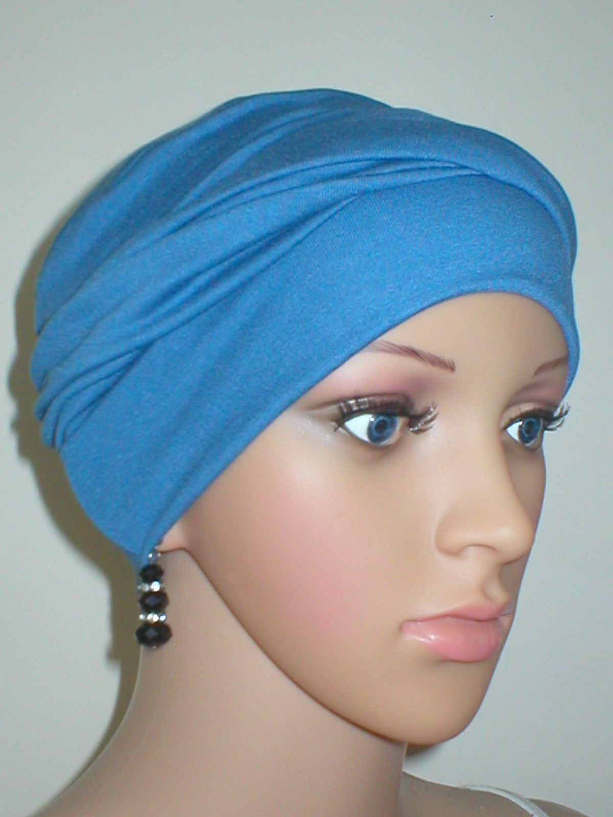 Soft breathable comfortable chemo hat and removable twist headband - Full coverage chemo headwear for cancer hairloss or Alopecia - Milly denim
