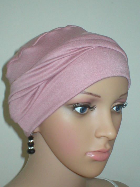 Soft breathable comfortable chemo hat and removable twist headband - Full coverage chemo headwear for cancer hairloss or Alopecia - Milly dusky