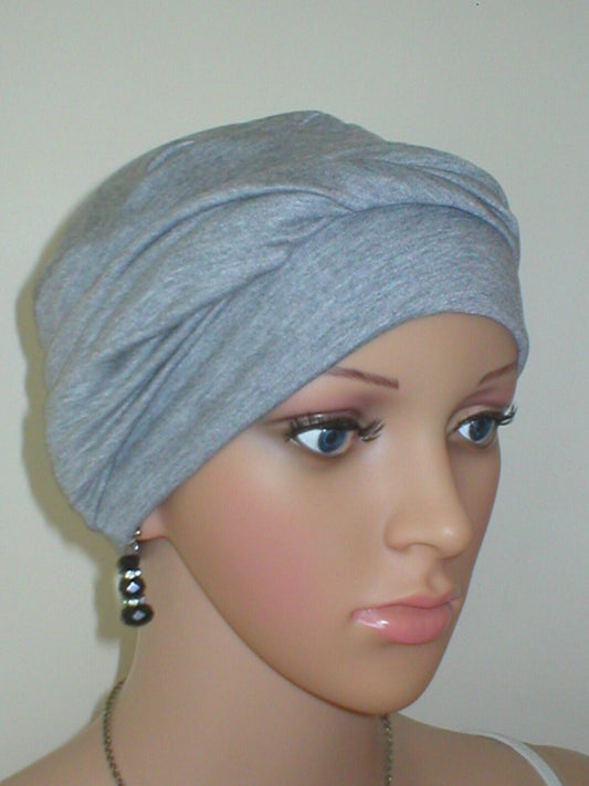 Soft breathable comfortable chemo hat and removable twist headband - Full coverage chemo headwear for cancer hairloss or Alopecia - Milly lt grey marl