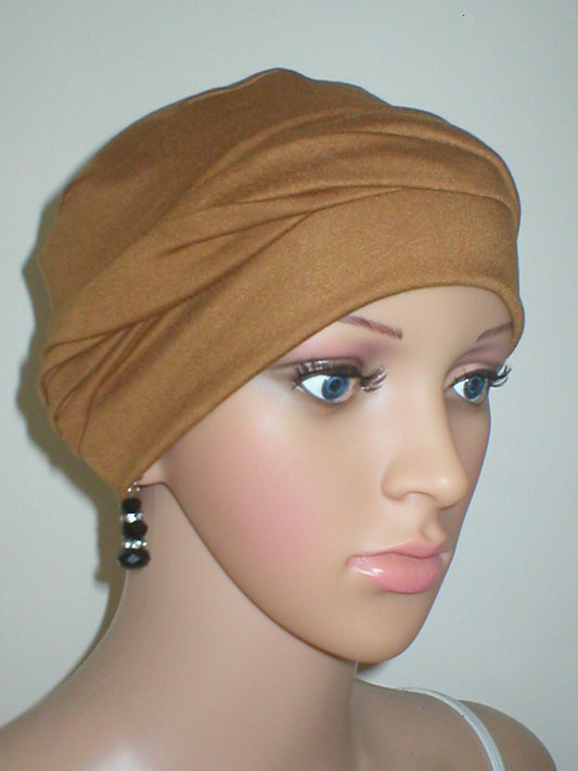 Soft breathable comfortable chemo hat and removable twist headband - Full coverage chemo headwear for cancer hairloss or Alopecia - Milly ochre
