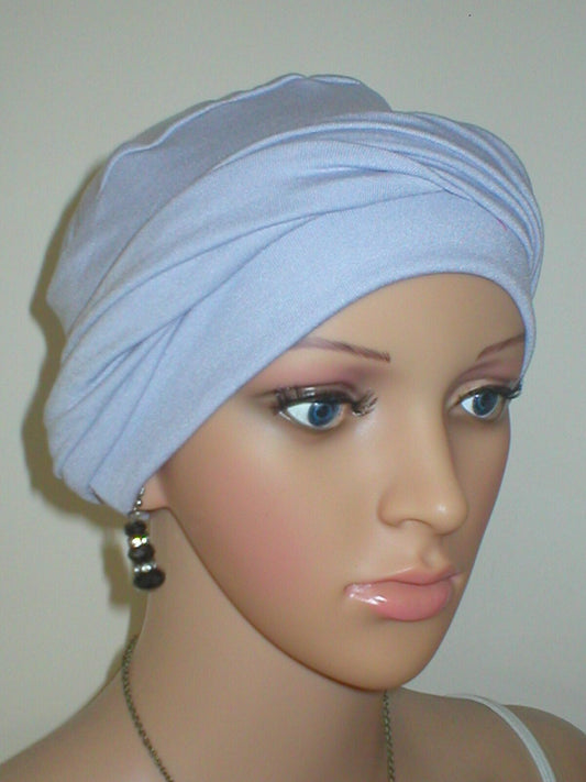 Soft breathable comfortable chemo hat and removable twist headband - Full coverage chemo headwear for cancer hairloss or Alopecia - Milly silver