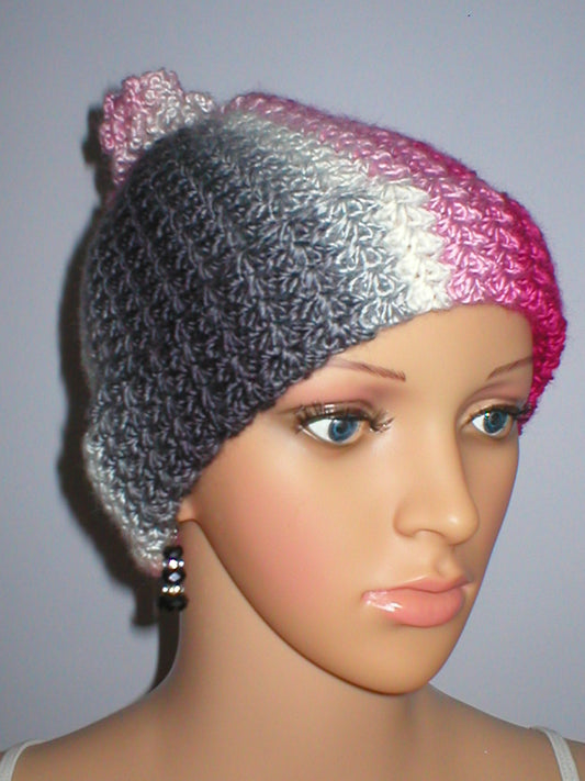 Soft hand crochet beanie with turn up and crochet pom pom - Moonbeam