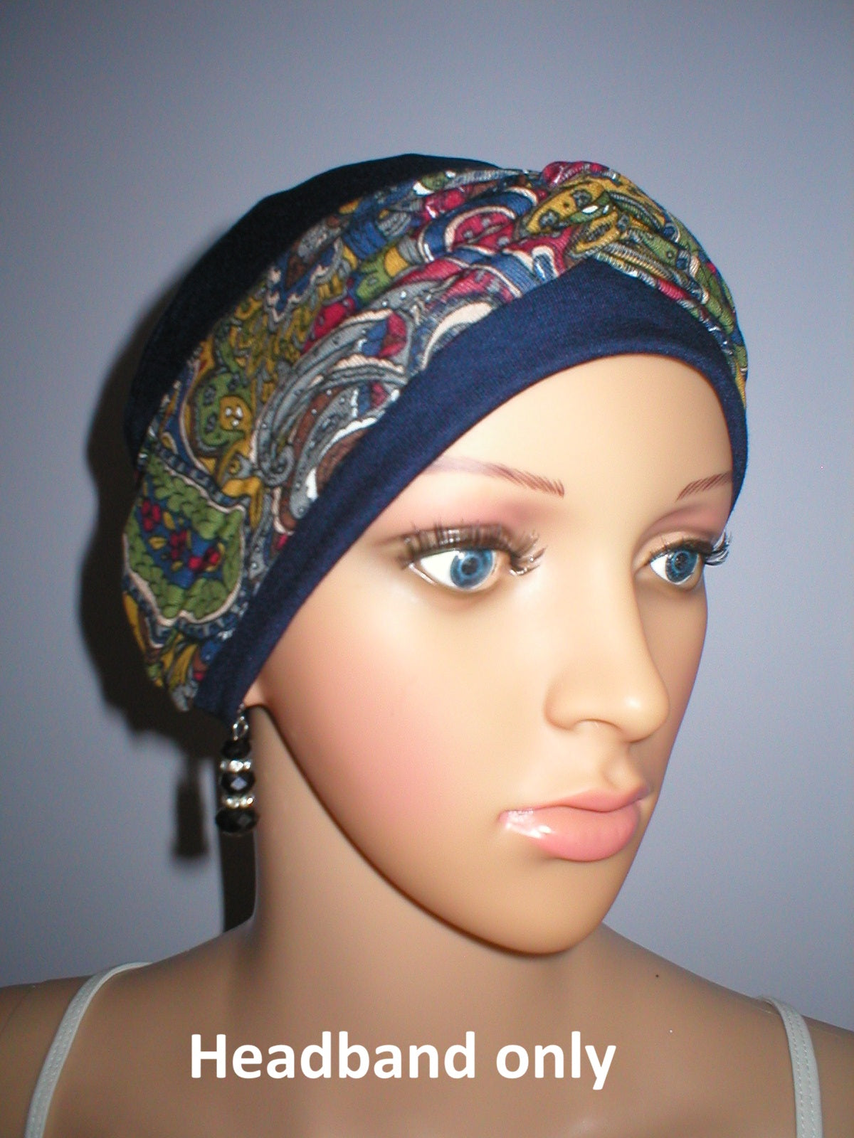 Soft twist jersey headband - chemo headwear accessory - Navy red paisley