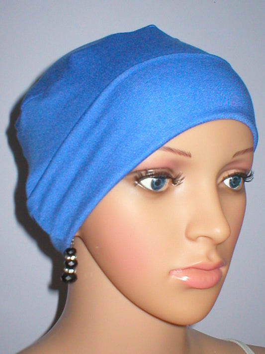 Soft comfortable base chemo hats for hair loss - Olivia cornflower