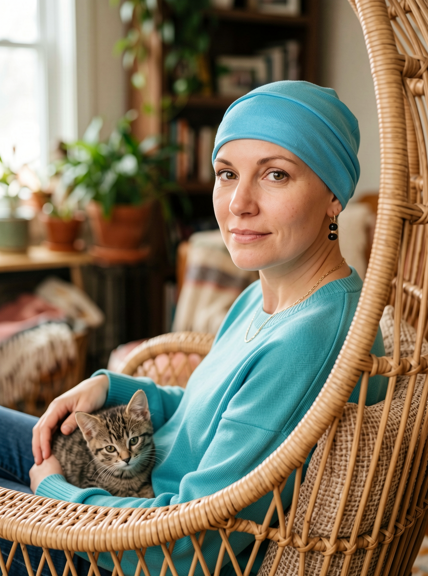 Soft comfortable base chemo hats for hair loss - Olivia aqua