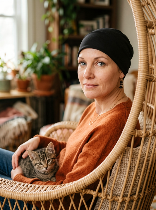 Soft comfortable base chemo hats for hair loss and alopecia - Olivia black