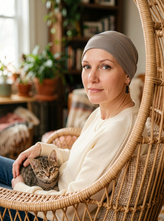 Soft comfortable base chemo hats for hair loss and alopecia - Olivia cappuccino