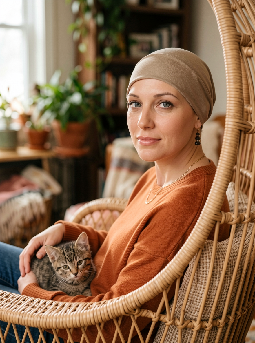 Soft comfortable base chemo hats for hair loss and alopecia - Olivia caramel