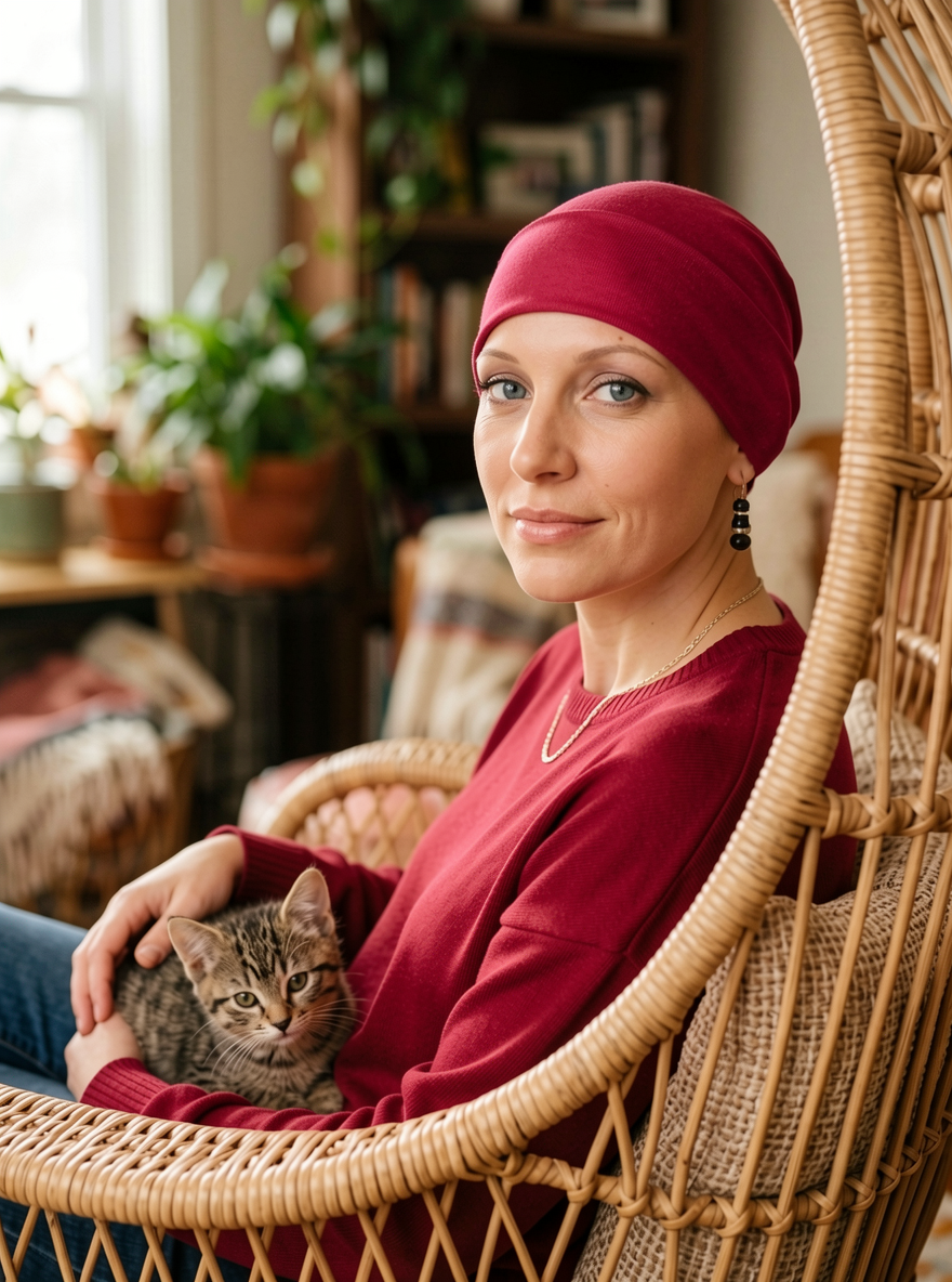 Soft comfortable base chemo hats for hair loss and alopecia - Olivia cherry