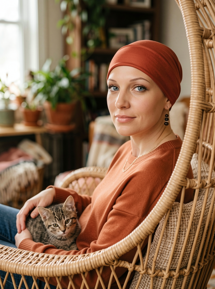Soft comfortable base chemo hats for hair loss and alopecia - Olivia copper