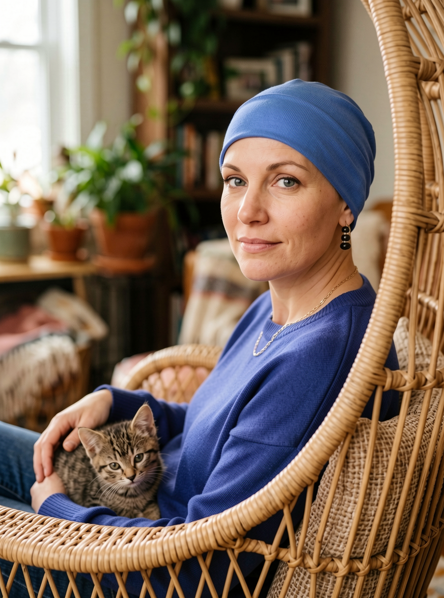 Soft comfortable base chemo hats for hair loss - Olivia cornflower