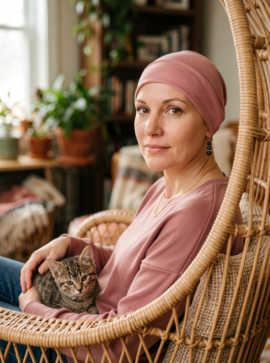 Soft comfortable base chemo hats for hair loss and alopecia - Olivia dusky