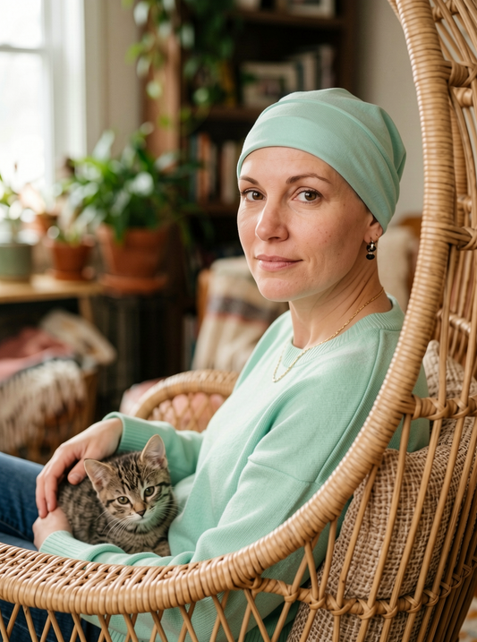 Soft comfortable chemo base hat for cancer or alopecia - Olivia mint