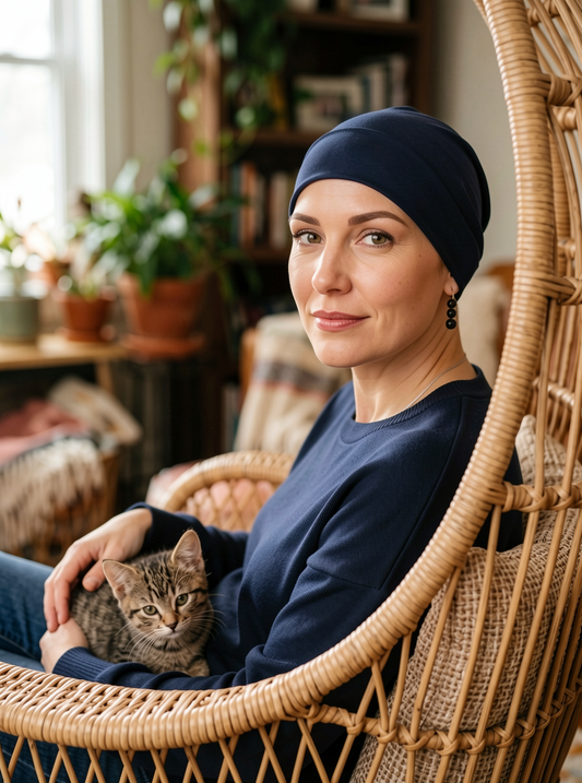 Soft comfortable base chemo hats for hair loss and alopecia - Olivia navy