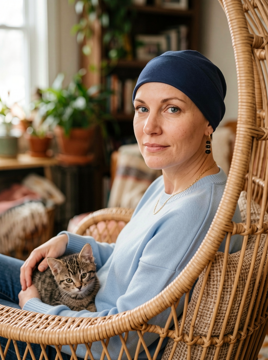 Soft comfortable base chemo hats for hair loss and alopecia - Olivia steel