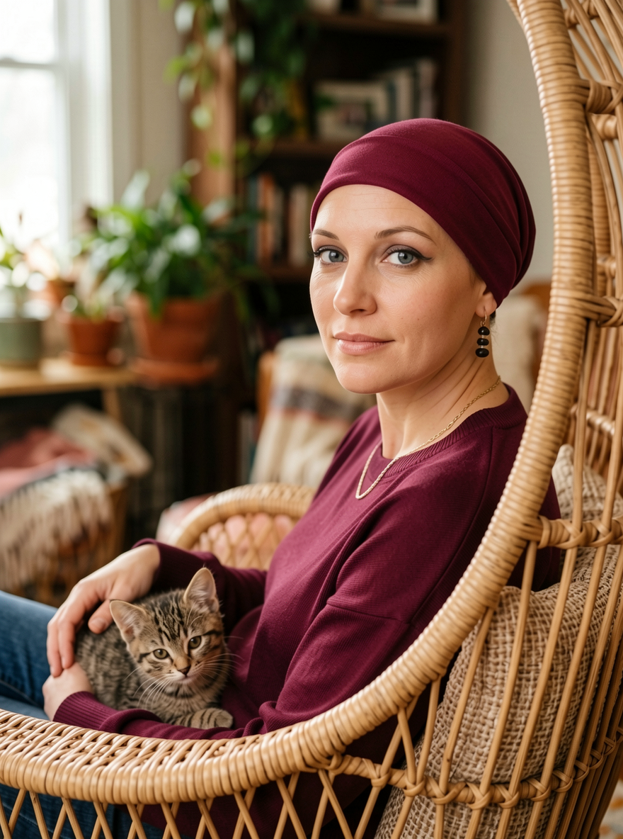 Soft comfortable base chemo hats for hair loss and alopecia - Olivia wine