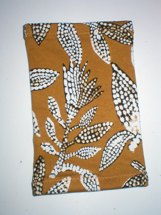 Premium patterned medium picc line covers for chemo/diabetes etc - Ochre dotty leaves