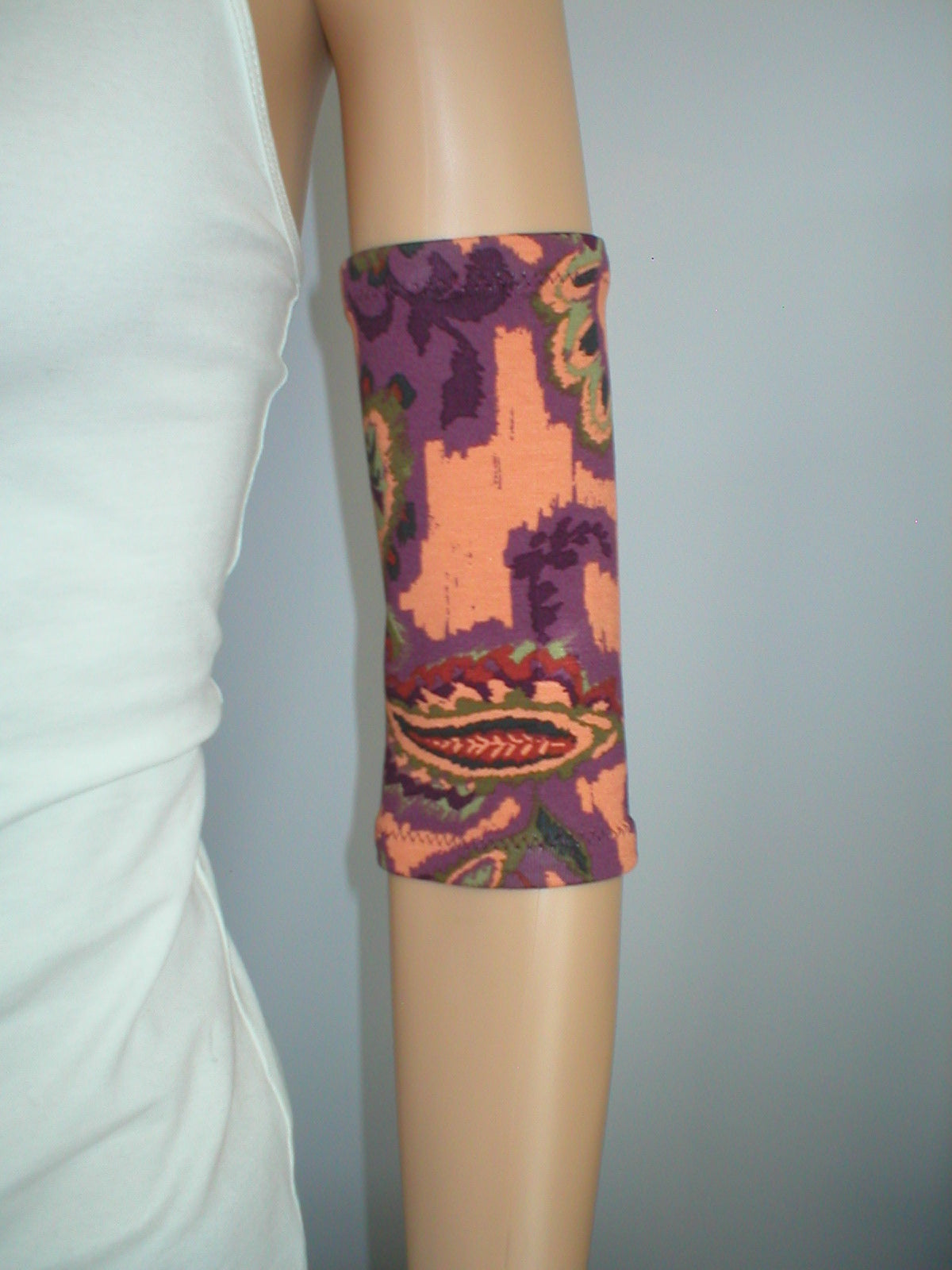 Premium patterned medium picc line covers - Plum peach paisley