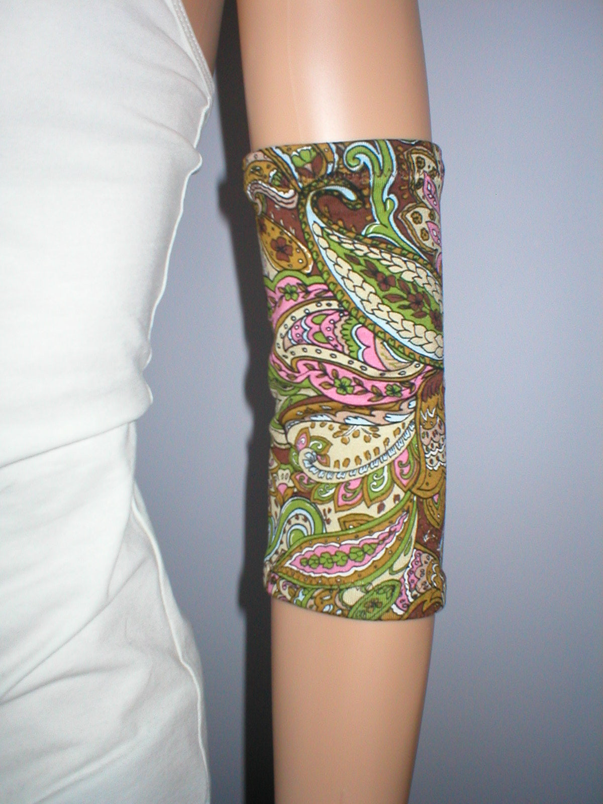 Extra small premium patterned picc line covers - picc line sleeves - Green brown paisley