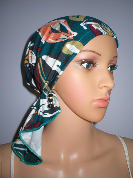 Soft lightweight chemo bandana - pre tied chemo scarf - Pippa teal lily