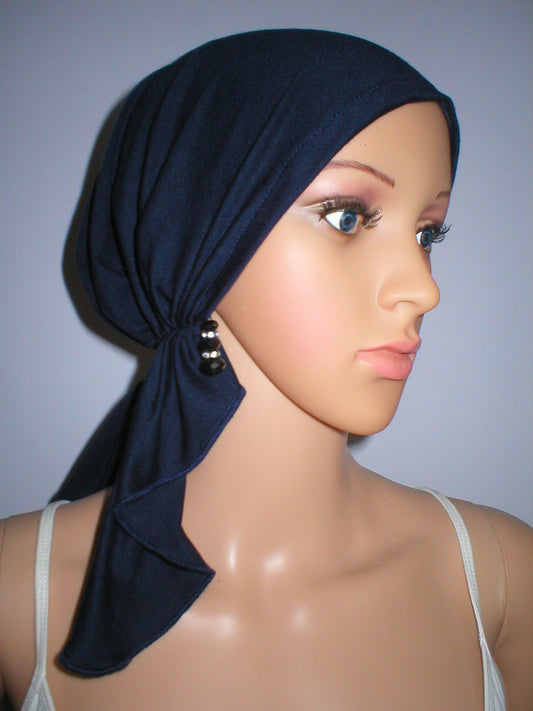 Soft lightweight jersey chemo bandana - pre tied chemo scarf - Kiki navy