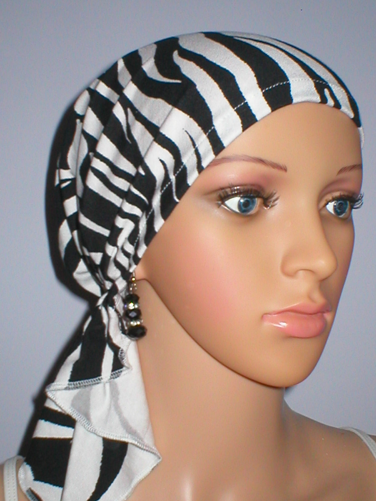 Soft light weight jersey chemo bandana - pre tied chemo scarf - Pippa black white zebra