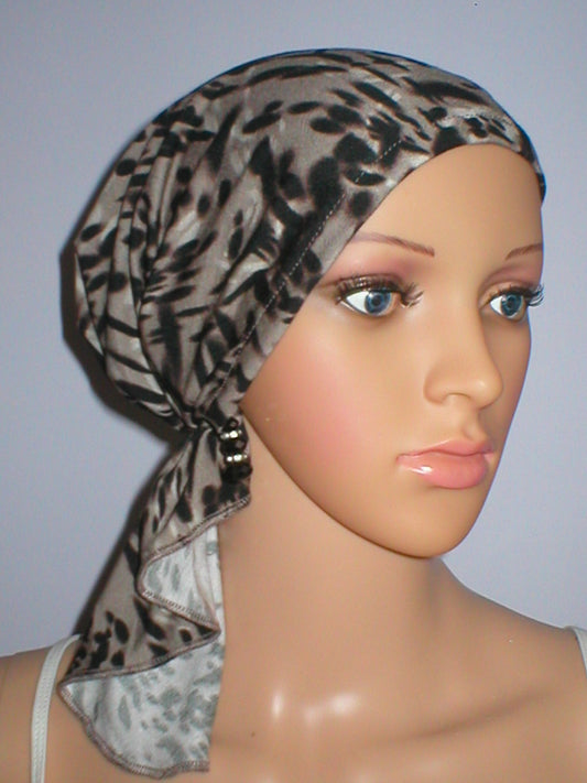 Soft lightweight jersey elasticated chemo bandana/ chemo scarf - Pippa cappuccino leopard