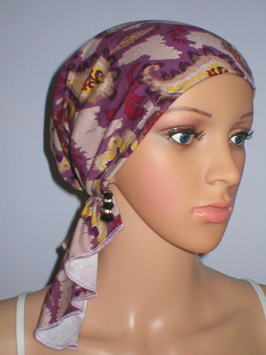 Softlightweight jersey chemo bandana - pre tied chemo scarf - Pippa dusky plum paisley