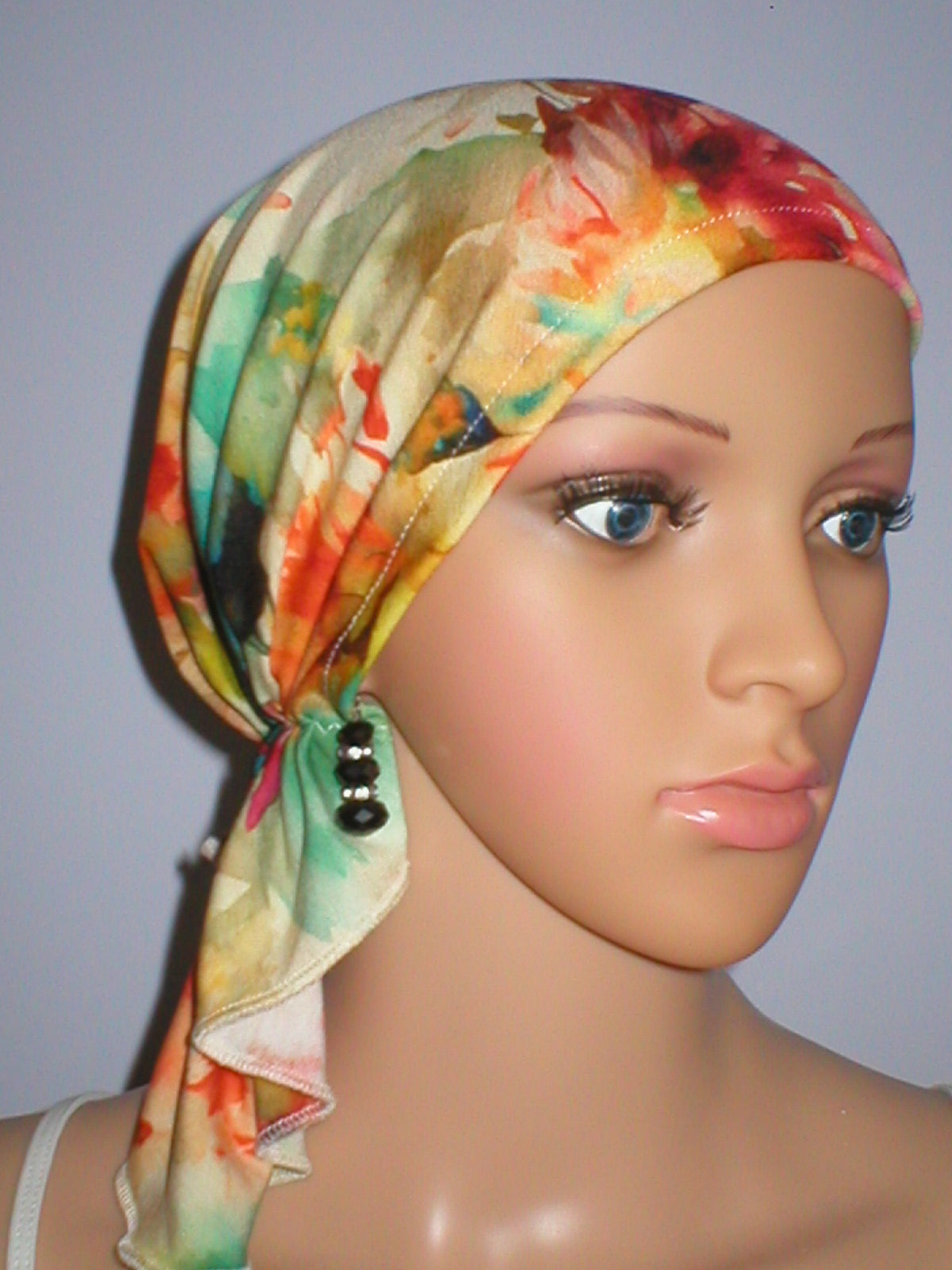 Soft lightweight jersey elasticated chemo bandana/ pre tied chemo scarf - Pippa sunshine floral