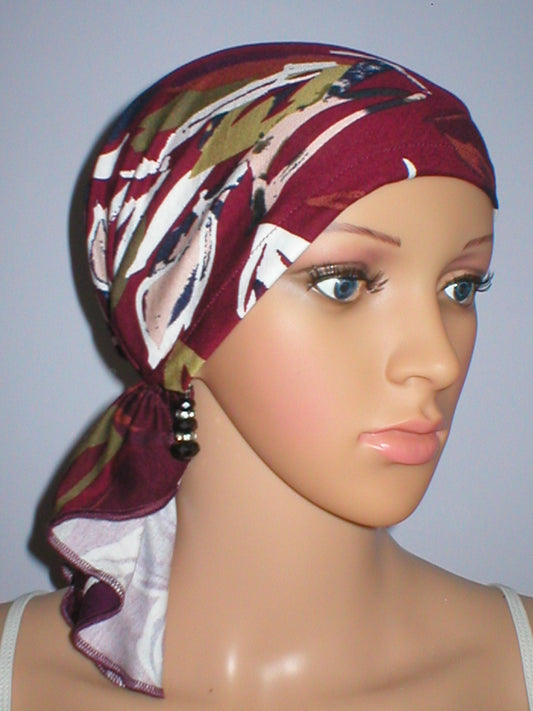 Soft lightweight jersey chemo bandana - pre tied chemo scarf - Pippa wine lily